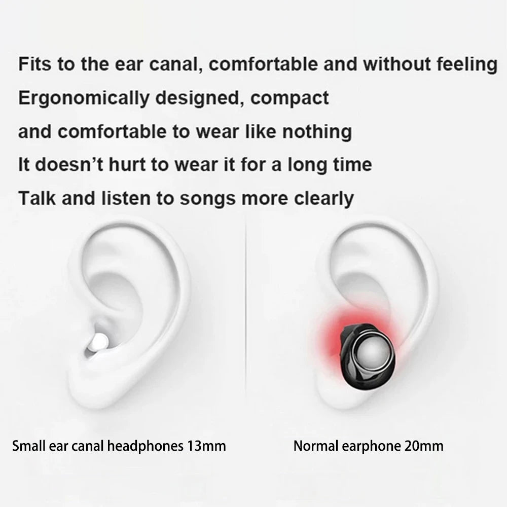 Comparison of small ear canal headphones and normal earphones; highlights comfort and ergonomic design.