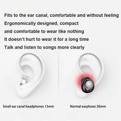 Comparison of small ear canal headphones and normal earphones; highlights comfort and ergonomic design.