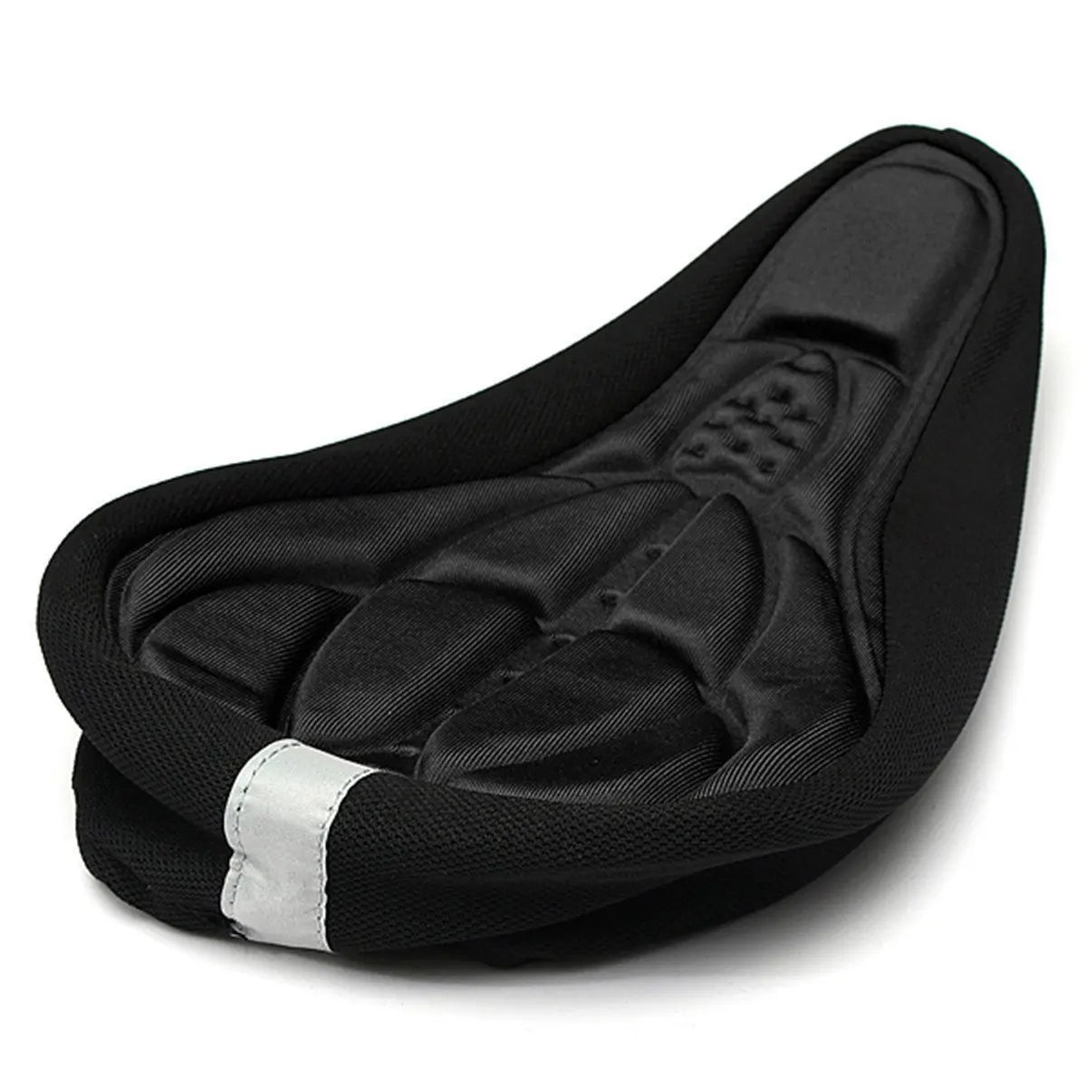 Padded bike seat cover in black, designed for comfort in mountain and road cycling. Soft foam saddle cushion.