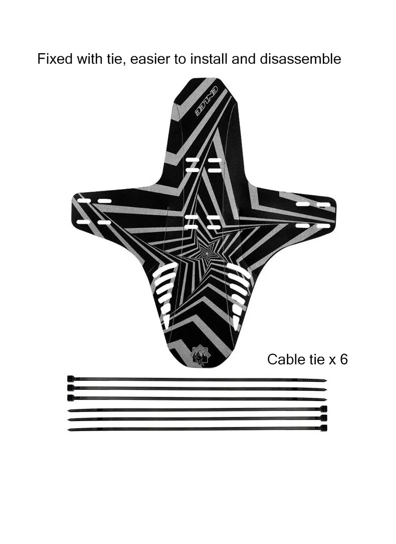 Reflective MTB bike mudguard fender with easy installation, featuring a star design and included cable ties.