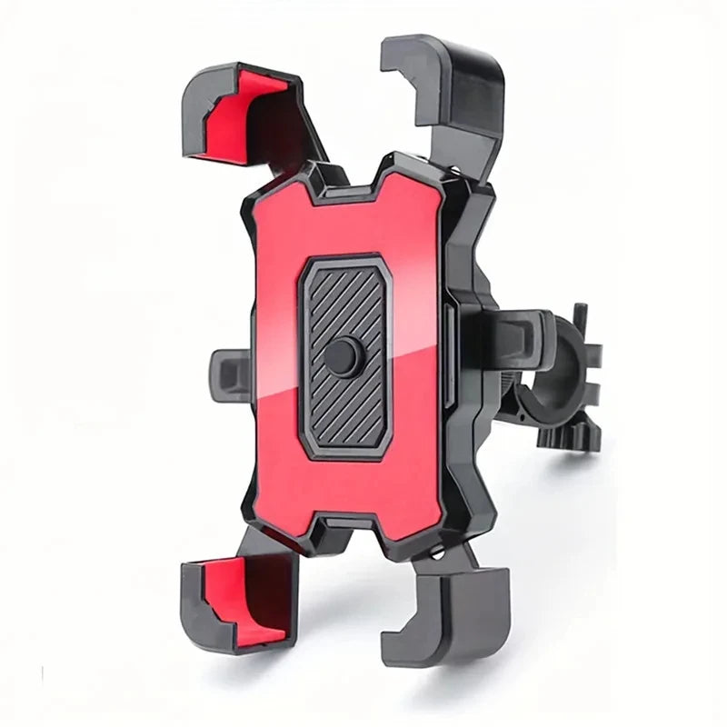 360° rotatable bicycle phone holder with adjustable grips for secure GPS mounting on bikes and motorcycles.