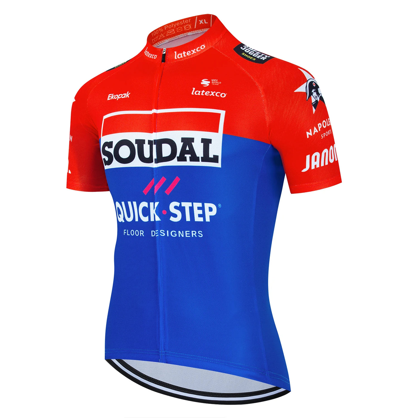 SOUDAL Men's Cycling Jersey in red and blue, featuring quick-dry fabric and zipper closure for summer rides.