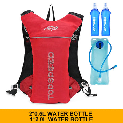 Ultralight running vest with breathable design, includes water bottles, ideal for outdoor hydration and running activities.