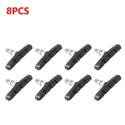 Silent V-Brake Pads, 8 durable rubber brake shoes for MTB and folding bikes, ensuring reliable braking performance.