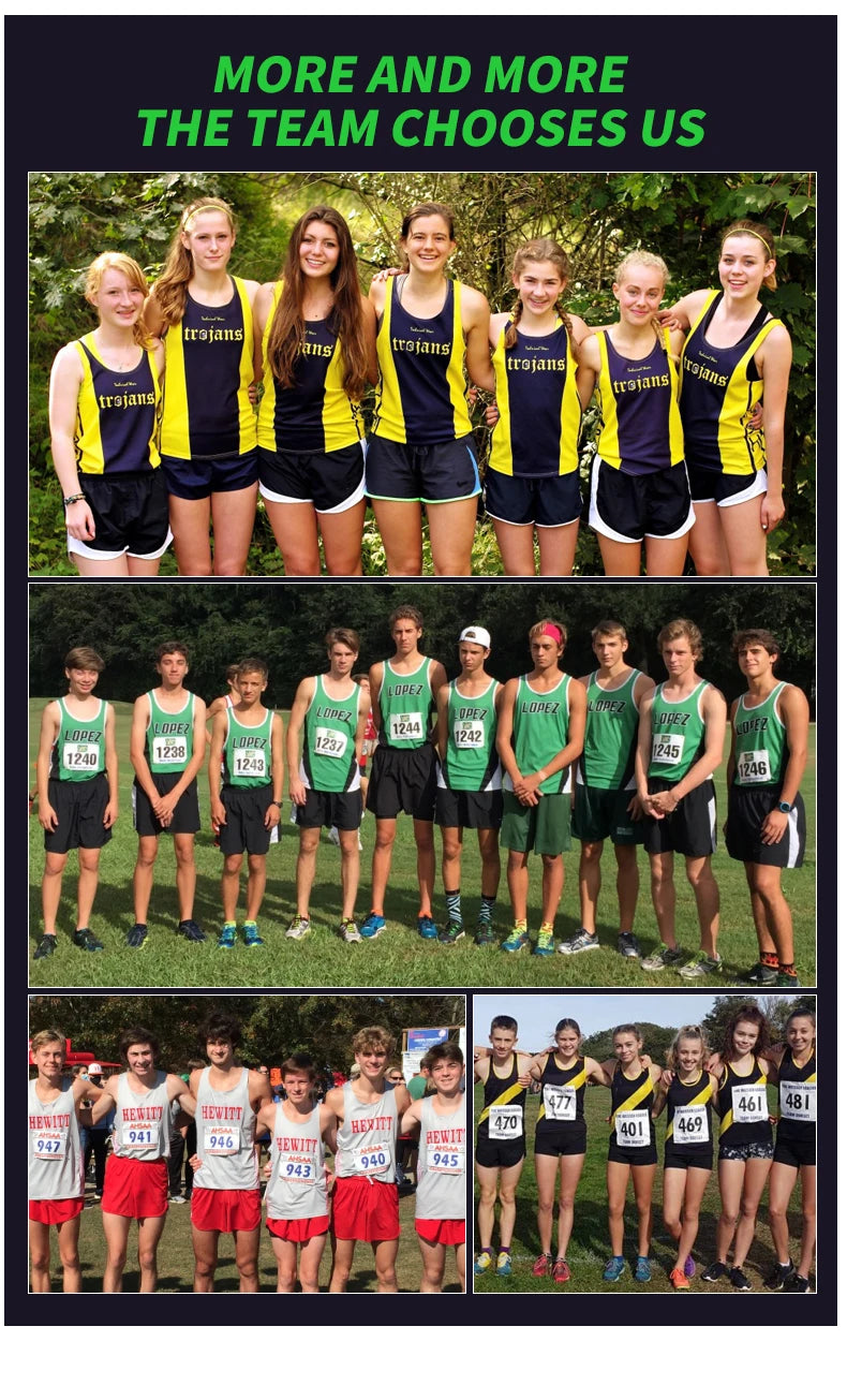 Team photos showcasing athletes in track and field uniforms, promoting unity and sportsmanship in running.
