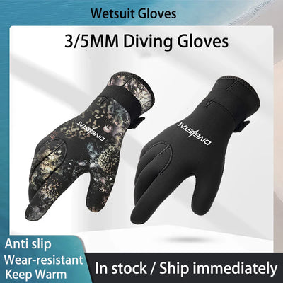 Wetsuit gloves in black and camouflage, 3/5MM thermal neoprene, anti-slip, wear-resistant, suitable for water sports.