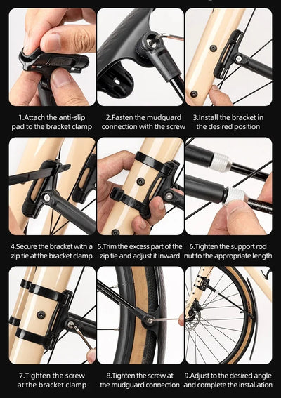 Step-by-step guide for installing a Bicycle Mudguard Soft PP Plastic Fender on a road bike.