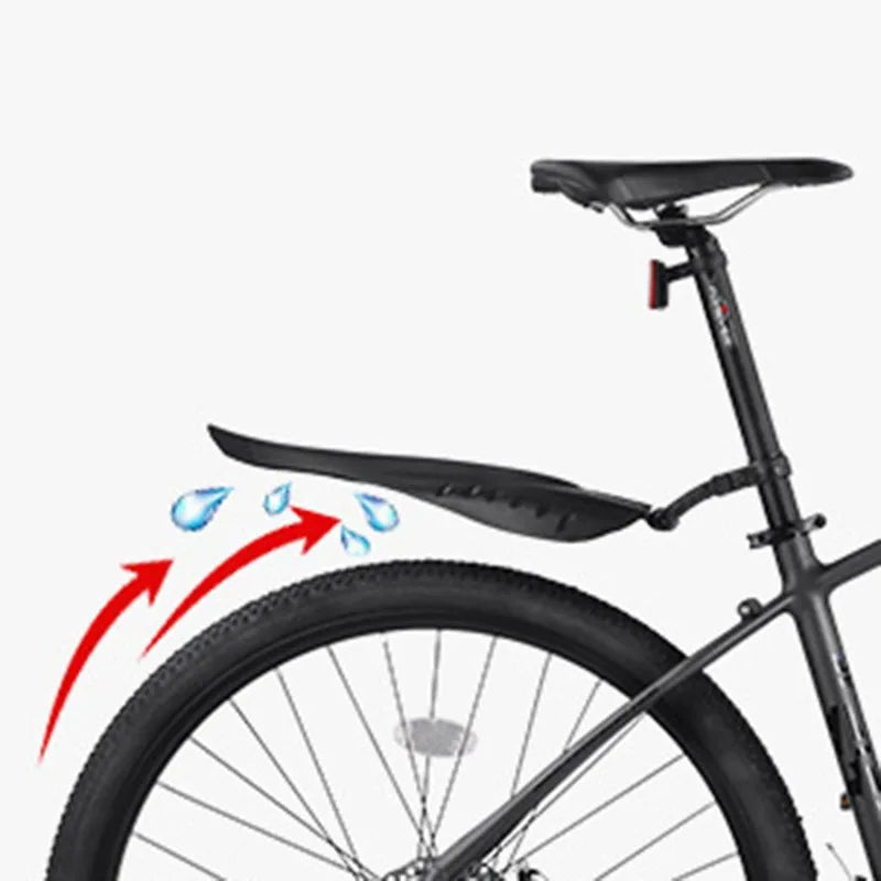 Mountain bike showing PP soft plastic fender for splash protection, designed to keep riders dry while cycling.
