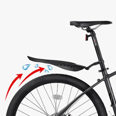 Mountain bike showing PP soft plastic fender for splash protection, designed to keep riders dry while cycling.