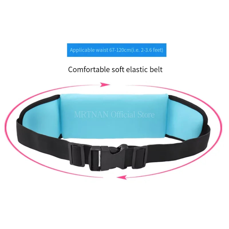 Waterproof running waist pack with comfortable soft elastic belt for unisex, adjustable for waists 67-120cm.
