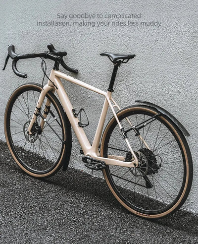 Bicycle with soft PP plastic mudguard fender for road bikes, designed for easy installation and reduced mud.