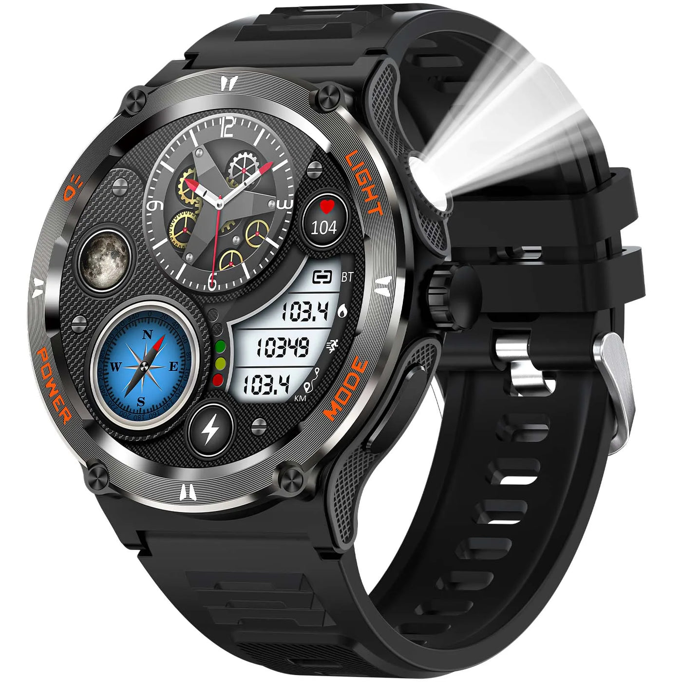 LaNikar Smart Watch with LED, compass, heart rate monitor, and waterproof features, ideal for tracking activities.