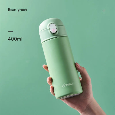 GIANXI 400ml Bean Green Stainless Steel Insulated Water Bottle with easy-open lid, perfect for thermal insulation.