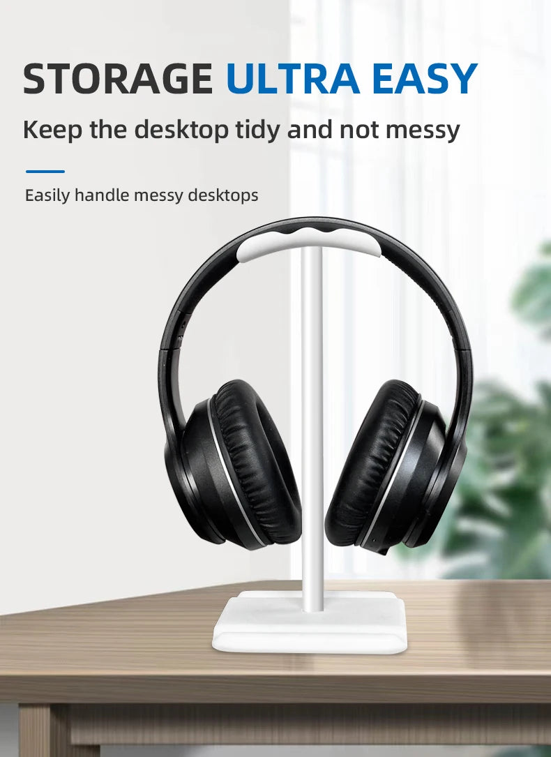 Universal headphone stand organizer with sleek design, ideal for keeping desktops tidy and managing earphone storage.
