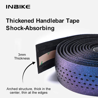 INBIKE thickened handlebar tape showcasing shock-absorbing features and 3mm thickness, ideal for enhanced grip and comfort.