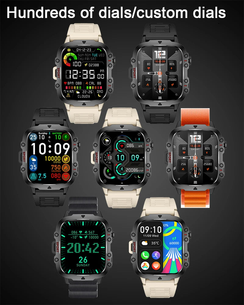 Nine rugged military smart watches showcasing hundreds of customizable dials and fitness tracking features.
