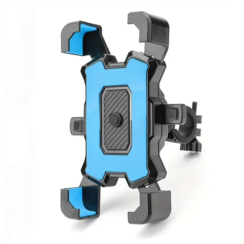 360° rotatable bicycle phone holder in blue, adjustable GPS mount for bike and motorcycle, durable design.