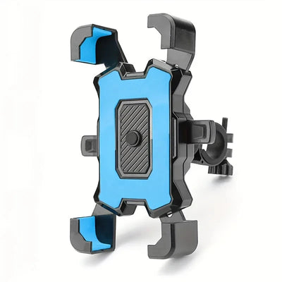 360° rotatable bicycle phone holder in blue, adjustable GPS mount for bike and motorcycle, durable design.
