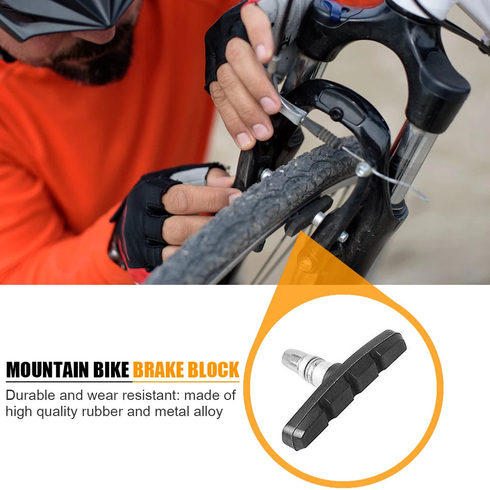 Mountain bike brake block made of durable rubber and metal alloy for reliable braking performance.