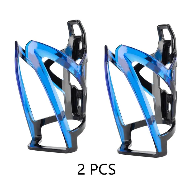 Colorful lightweight bicycle bottle cage holder in blue and black, perfect for cycling, set of 2 pieces.