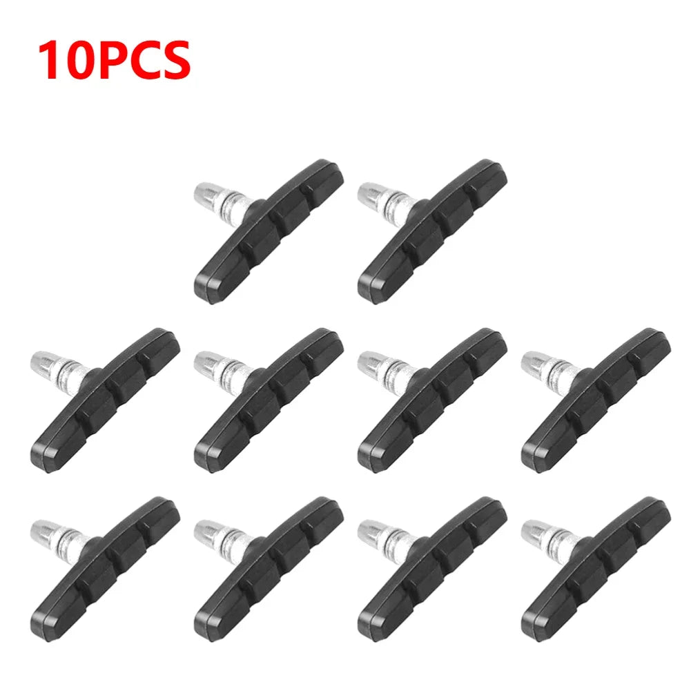 Set of 10 durable silent V-brake pads for mountain and folding bikes, ideal for reliable braking performance.
