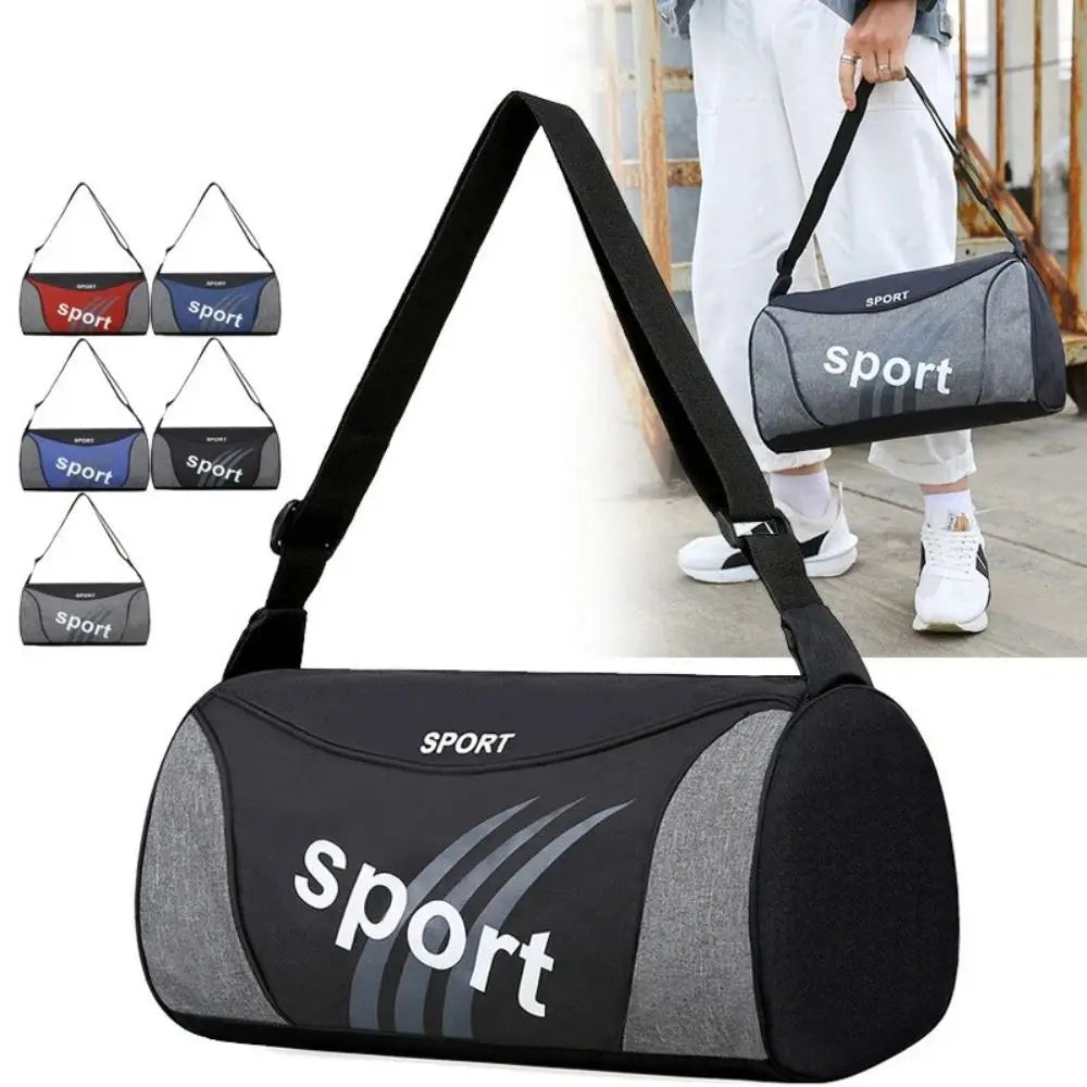 Men's gym bag in black and gray, featuring 'sport' branding, perfect for fitness, travel, and weekend use.