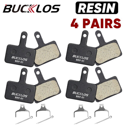 BUCKLOS BRP-01 resin disc brake pads compatible with Shimano, set of 4 pairs for optimal braking performance.