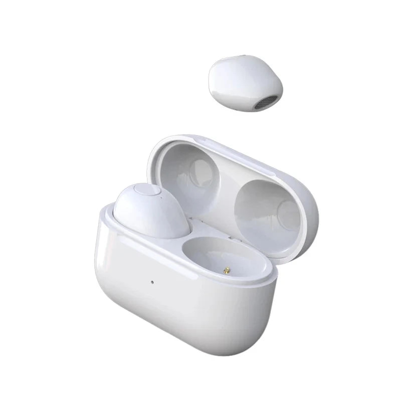 Mini Invisible TWS Earbuds in charging case, Bluetooth wireless sleep earphones with active noise-cancellation.