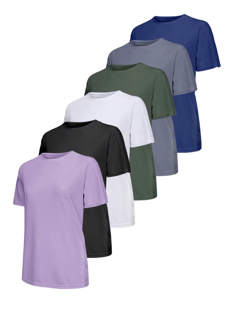 Women's solid color ultralight quick dry sport t-shirts in various colors for running and gym activities.