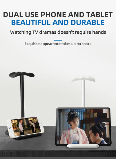 Dual-use phone and tablet stand for hands-free viewing, stylish, space-saving, perfect for watching dramas.
