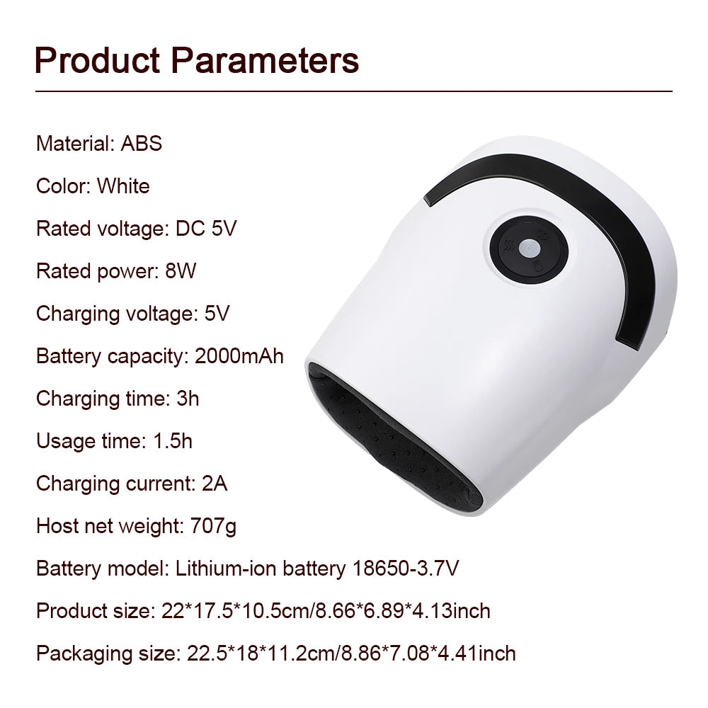 Electric Hand Massage Device with Airbag Compression, Heat Therapy, and Deep Kneading Specifications in White