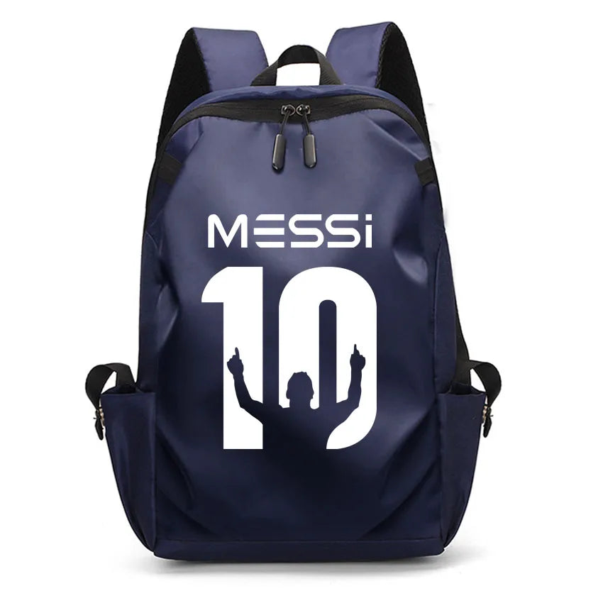 Football Super Stars MESSI Backpack in navy blue with the number 10 and silhouette design, ideal for students and teens.