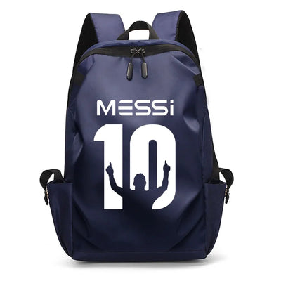 Football Super Stars MESSI Backpack in navy blue with the number 10 and silhouette design, ideal for students and teens.