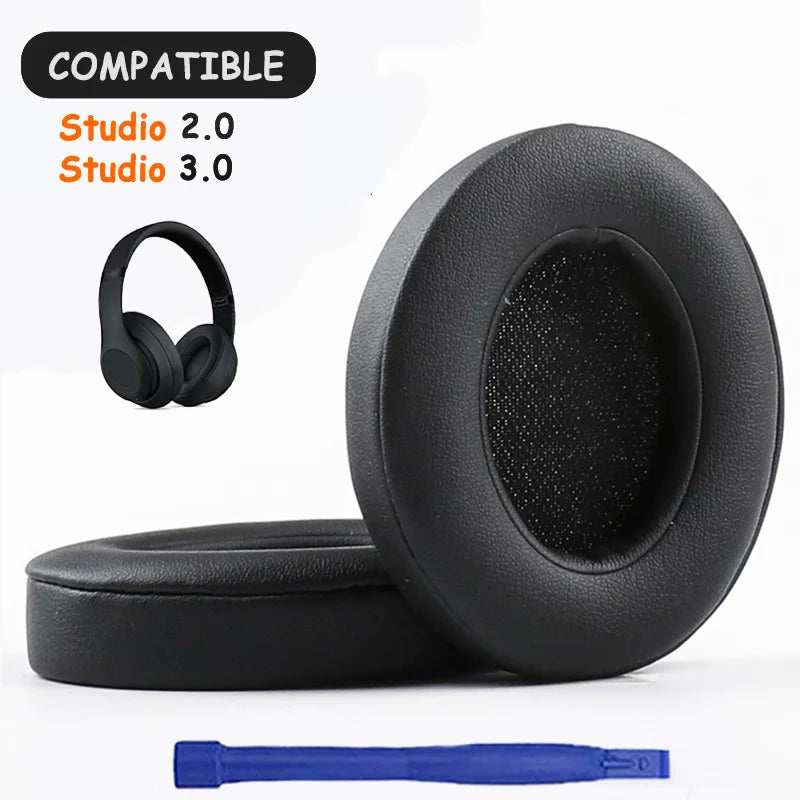 KUTOU leather earpads for Beats Studio 2.0 and 3.0 headphones, black replacement ear cushions and foam pads.