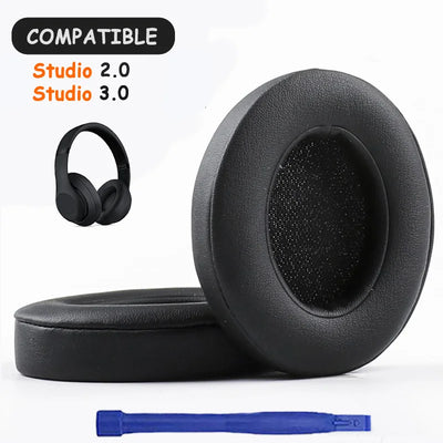 KUTOU leather earpads for Beats Studio 2.0 and 3.0 headphones, black replacement ear cushions and foam pads.