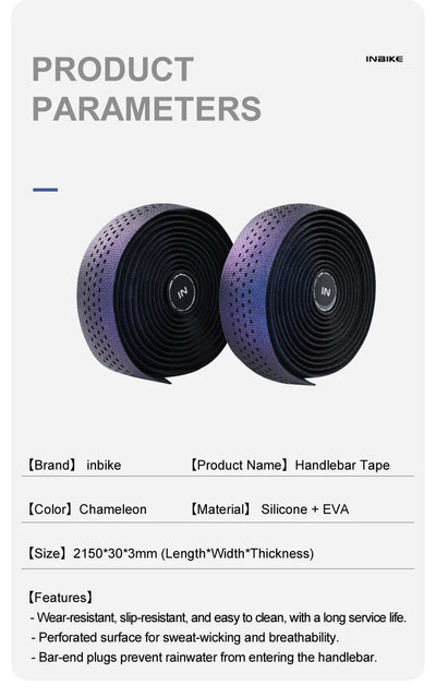 INBIKE Soft Grip Handlebar Tape in Chameleon color, made from silicone and EVA for a lightweight, non-slip cycling experience.