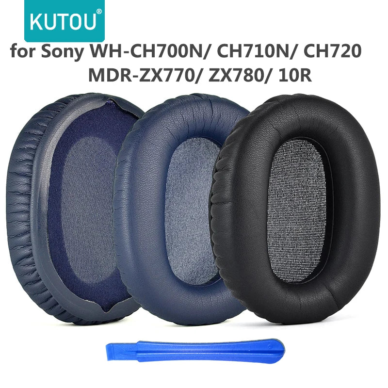 KUTOU replacement ear pads for Sony WH-CH700N CH710N CH720 MDR-ZX770 ZX780 10R headphones in black and blue.