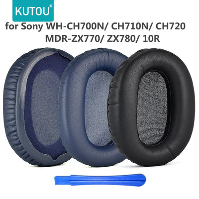 KUTOU replacement ear pads for Sony WH-CH700N CH710N CH720 MDR-ZX770 ZX780 10R headphones in black and blue.