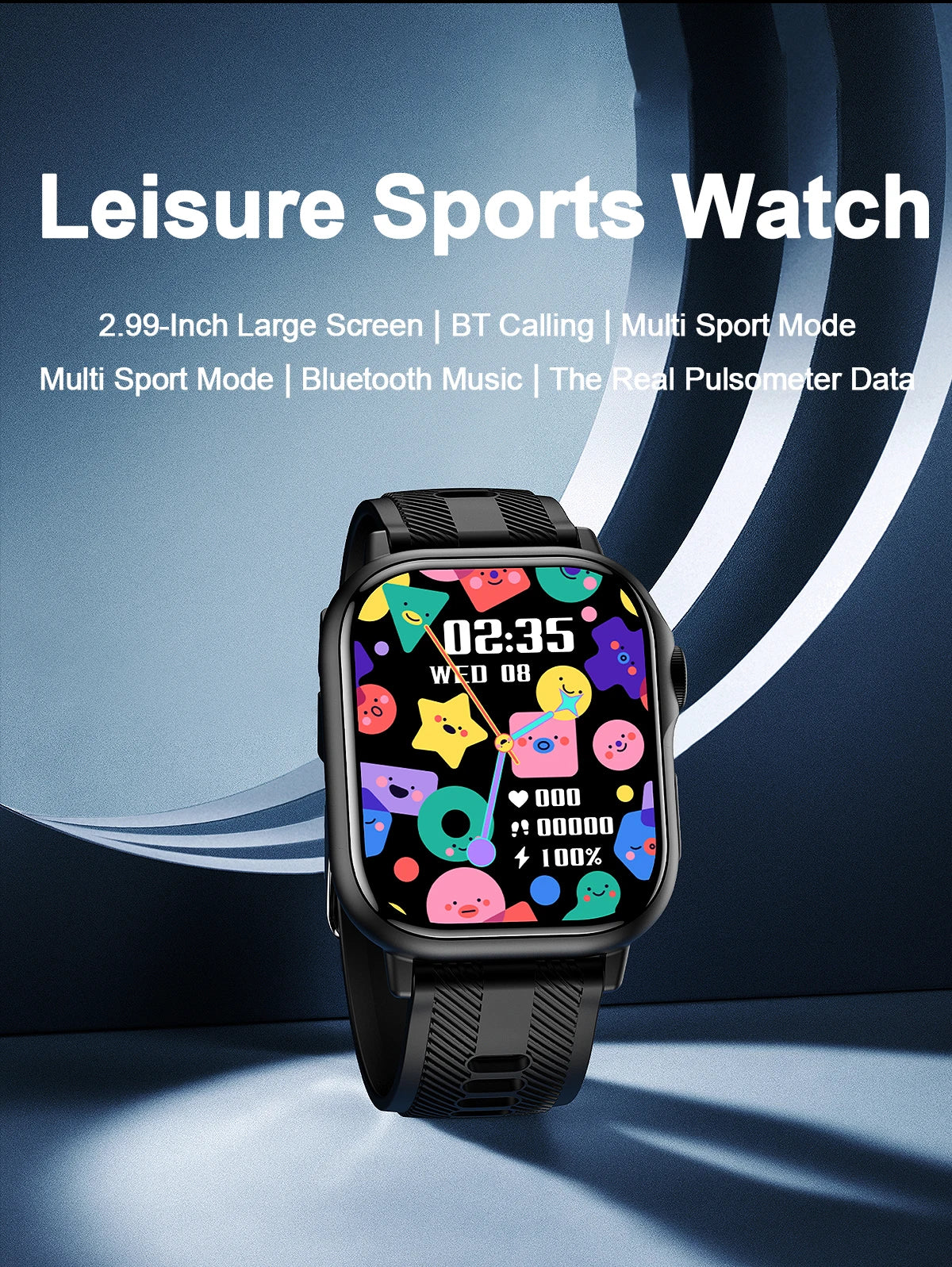 Leisure sports watch featuring a 2.99-inch screen, Bluetooth calling, and multi sport mode for active lifestyles.