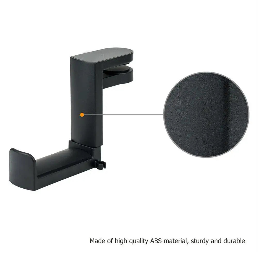 PC gaming headphone stand made of sturdy ABS material with adjustable clamp and sleek black design.