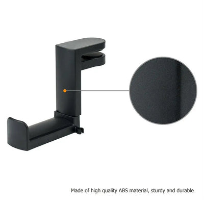 PC gaming headphone stand made of sturdy ABS material with adjustable clamp and sleek black design.