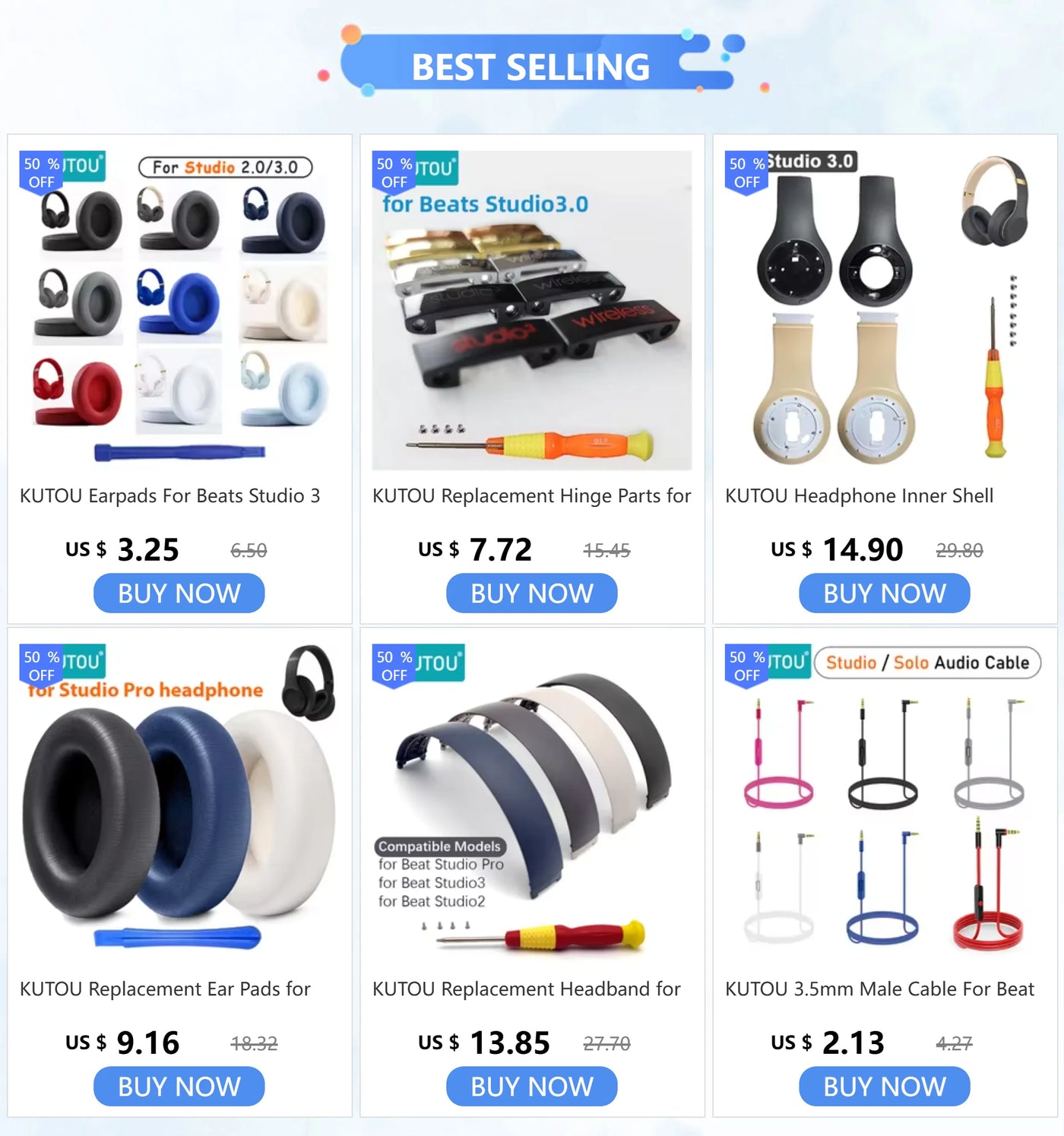 KUTOU earpads, headphone accessories, best selling products, replacement parts for Beats Studio 3, Studio 2, and Pro headphones.