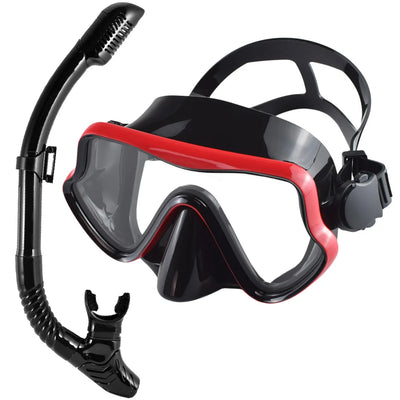 Scuba diving mask and snorkel set for adults, featuring tempered glass and a professional panoramic design.