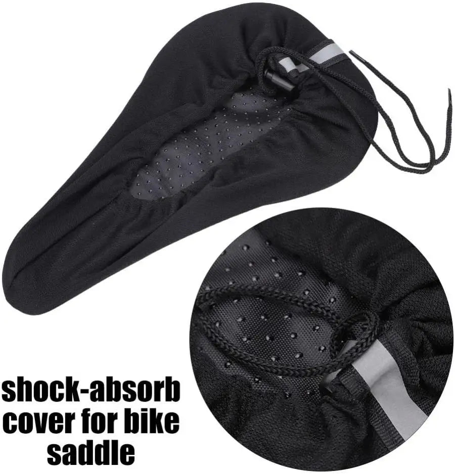 Padded shock-absorb bike seat cover in black for comfortable MTB and road cycling saddle.
