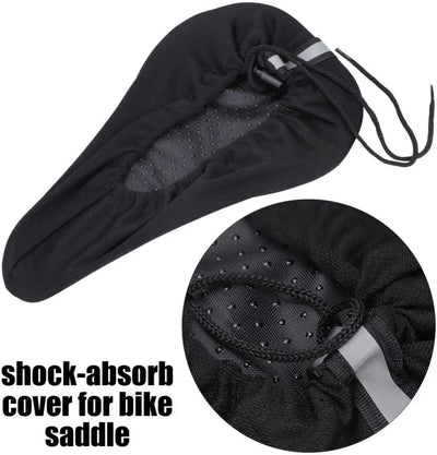 Padded shock-absorb bike seat cover in black for comfortable MTB and road cycling saddle.