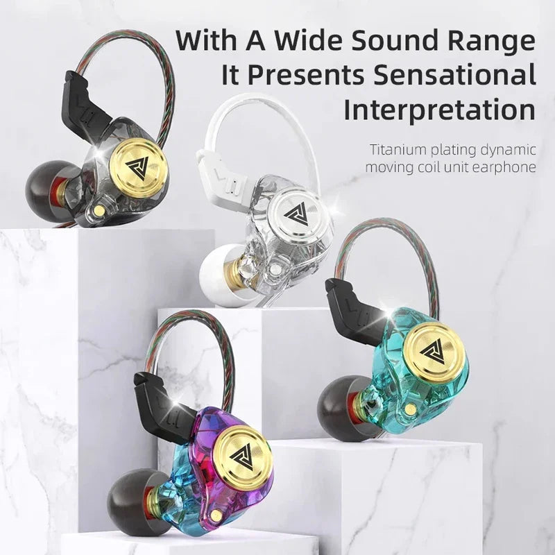 Variety of QKZ AK3 FiLe Wired Earphones showcasing dynamic sound and noise-canceling features for sport and gaming.