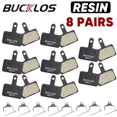 BUCKLOS resin brake pads BRP-01, 8 pairs compatible with Shimano hydraulic disc brakes, high-performance bike components.