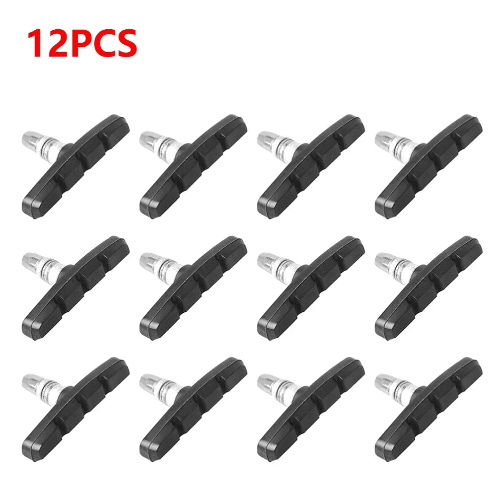 12pcs Silent V-Brake Pads for MTB and folding bikes in durable rubber for reliable performance.