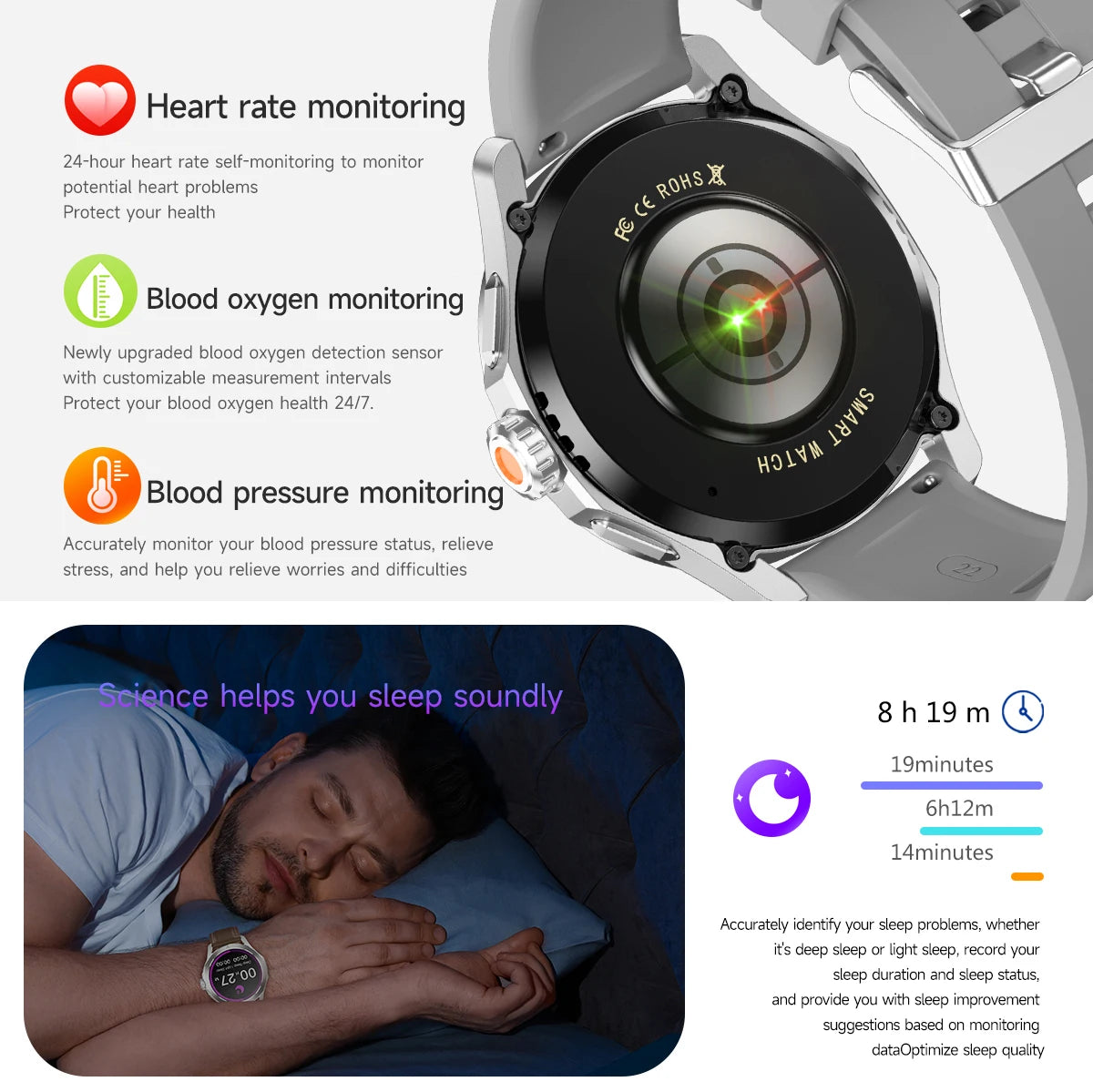 Xiaomi S4 Ultra Smartwatch features heart rate, blood oxygen, and blood pressure monitoring for fitness tracking.