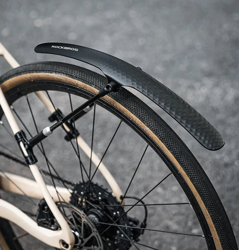 Bicycle mudguard fender, durable soft PP plastic, designed for road bike tires, offering strong flex and protection.